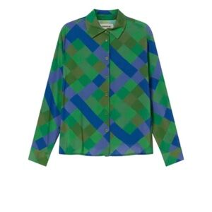 Thinking Mu NWT Women’s Kati Green Plaid Long Sleeve Button Down Blouse Size XS